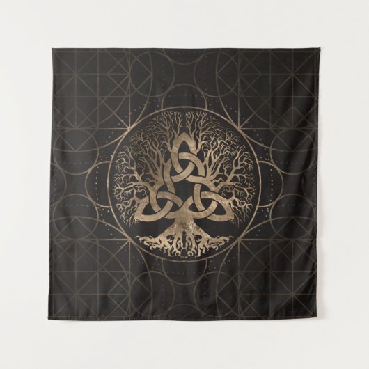 Baum des Lebens - Yggdrasil mit Triquetra Wandteppich (Vorderseite)