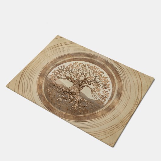 Baum des Lebens - Yggdrasil Pastel Gold Fußmatte (Schrägansicht)