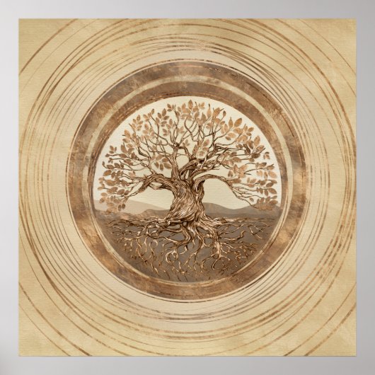 Baum des Lebens - Yggdrasil Pastel Gold Poster (Vorne)