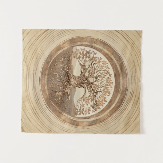 Baum des Lebens - Yggdrasil Pastel Gold Wandteppich (Vorderseite (Horizontal))