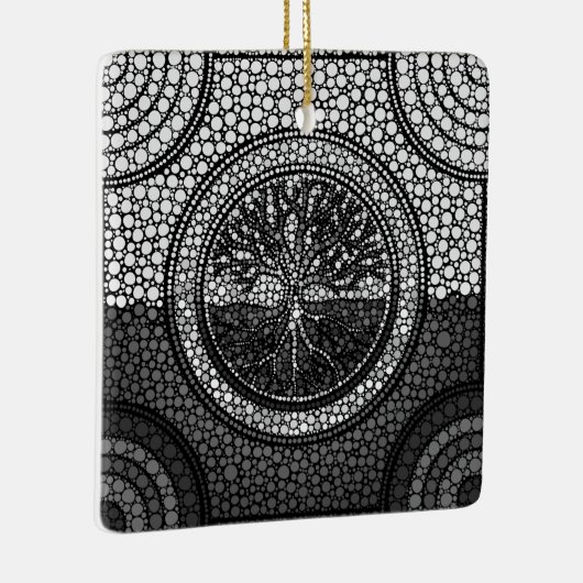 Baum des Lebens - Yggdrasil- Punkt-KunstGrayscale Keramikornament (Rechts)