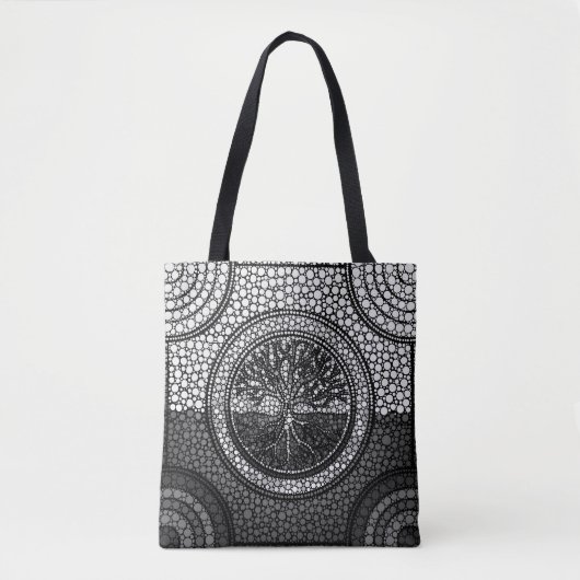 Baum des Lebens - Yggdrasil- Punkt-KunstGrayscale Tasche (Vorderseite)