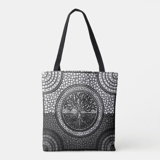 Baum des Lebens - Yggdrasil- Punkt-KunstGrayscale Tasche (Rückseite)