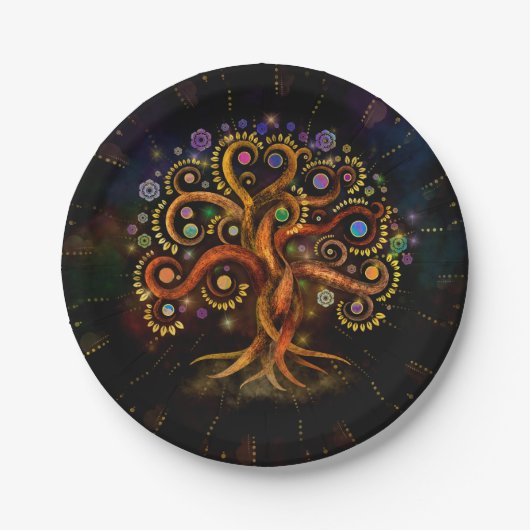 Baum des Lebens - Yggdrasil - Rainbow Swirl Pappteller (Vorderseite)