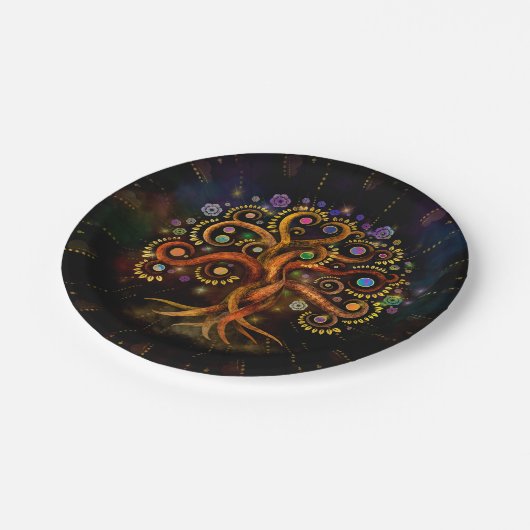 Baum des Lebens - Yggdrasil - Rainbow Swirl Pappteller (Schrägansicht)