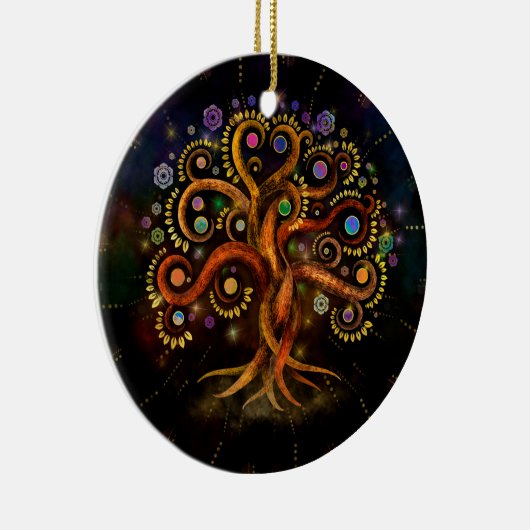 Baum des Lebens - Yggdrasil - Regenbogenwirl Keramik Ornament (Rechts)