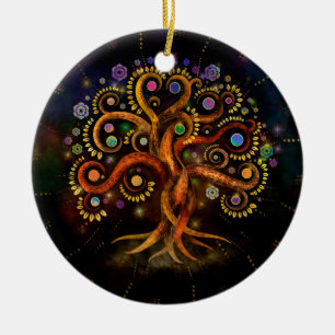 Baum des Lebens - Yggdrasil - Regenbogenwirl Keramik Ornament