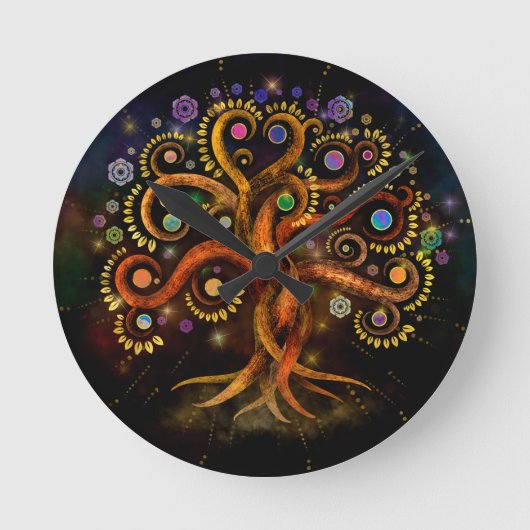 Baum des Lebens - Yggdrasil - Regenbogenwirl Runde Wanduhr (Vorderseite)