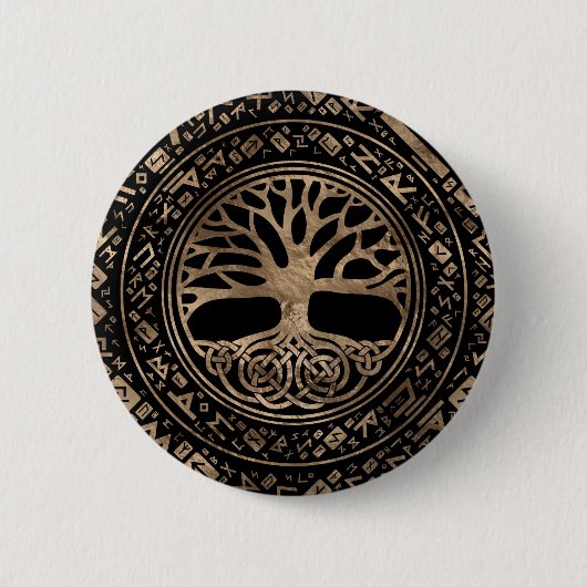 Baum des Lebens - Yggdrasil-Runenmuster Button (Vorderseite)