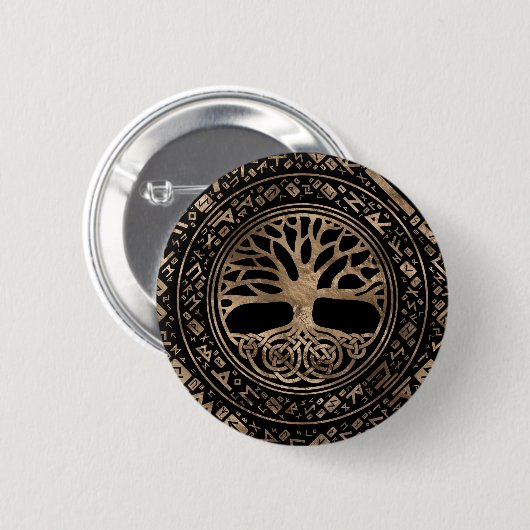 Baum des Lebens - Yggdrasil-Runenmuster Button (Vorne & Hinten)