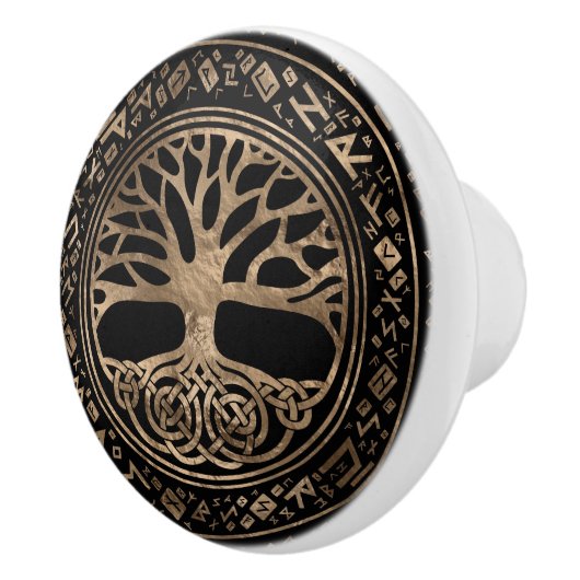 Baum des Lebens - Yggdrasil Runic Pattern Keramikknauf (Rechts)