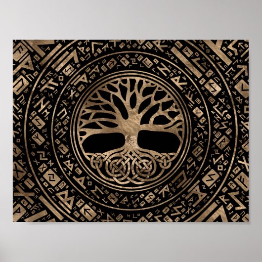 Baum des Lebens - Yggdrasil Runic Pattern Poster (Vorne)