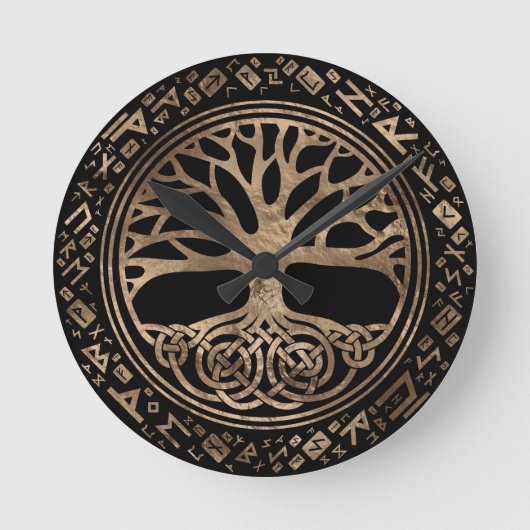 Baum des Lebens - Yggdrasil Runic Pattern Runde Wanduhr (Vorderseite)