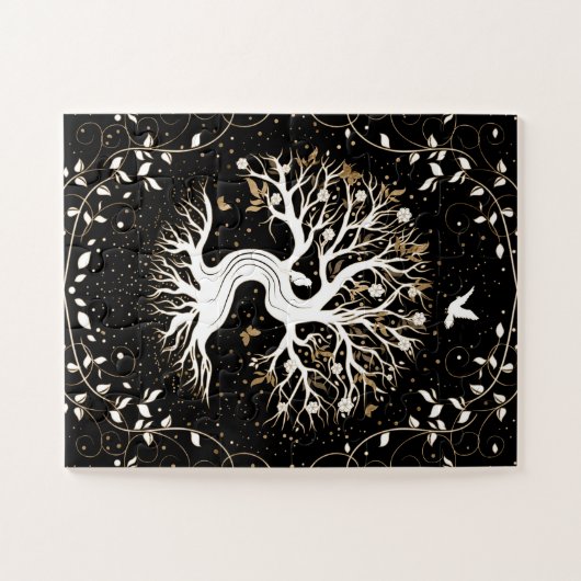 Baum des Lebens - Yggdrasil - Schwarz-weiß und Gol Puzzle (Horizontal)