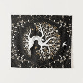 Baum des Lebens - Yggdrasil - Schwarz-weiß und Gol Wandteppich (Vorderseite (Horizontal))