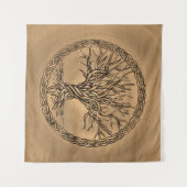 Baum des Lebens - Yggdrasil - Sepia-Leinwand Wandteppich (Vorderseite (Horizontal))