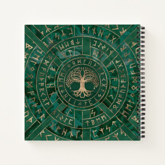 Baum des Lebens - Yggdrasil und Futhark - Malachit Notizblock (Rückseite)
