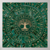 Baum des Lebens - Yggdrasil und Futhark - Malachit Poster (Vorne)