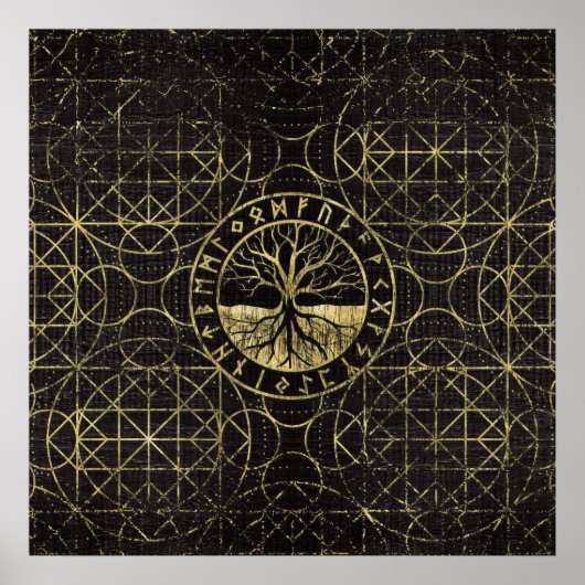 Baum des Lebens - Yggdrasil und Runen Poster (Vorne)