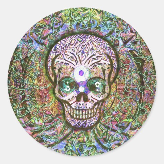 Baum des Lebens, Yin Yang Augen, Schädel Runder Aufkleber (Vorderseite)