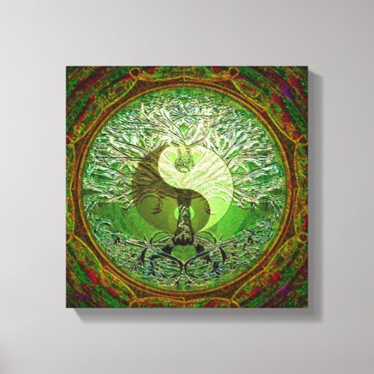 Baum des Lebens Yin Yang Green Heart Leinwanddruck (Vorderseite)