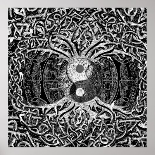 Baum des Lebens Yin Yang in Schwarz und Weiß Poster (Vorne)