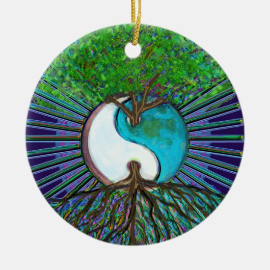 Baum des Lebens Yin Yang Keramik Ornament (Vorne)