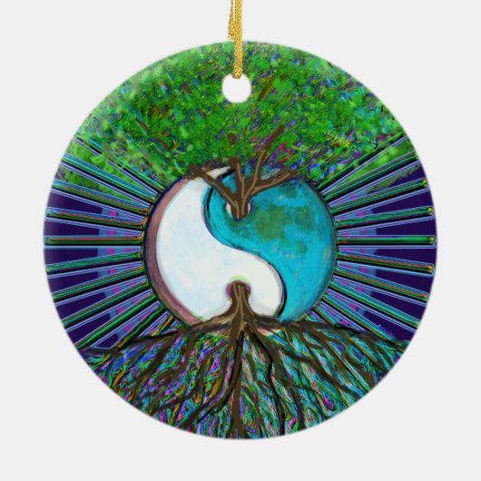 Baum des Lebens Yin Yang Keramik Ornament (Hinten)