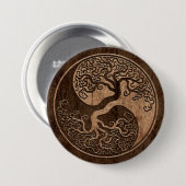 Baum des Lebens Yin Yang mit hölzernem Korn-Effekt Button (Vorne & Hinten)