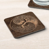 Baum des Lebens Yin Yang mit hölzernem Korn-Effekt Getränkeuntersetzer (Linke Seite)