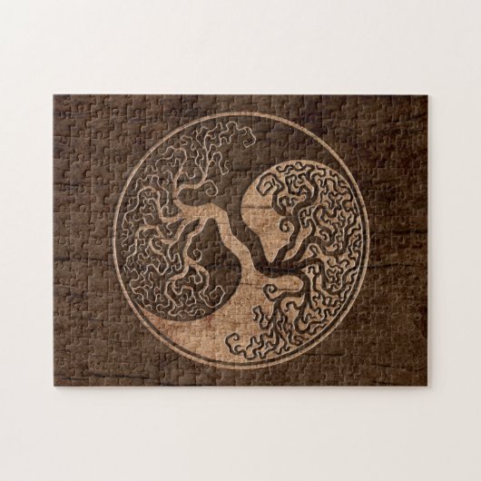 Baum des Lebens Yin Yang mit hölzernem Korn-Effekt Puzzle (Horizontal)