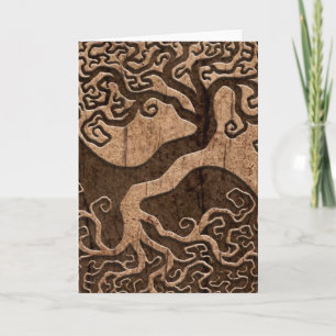 Baum des Lebens Yin Yang mit Holzkörneffekt Karte