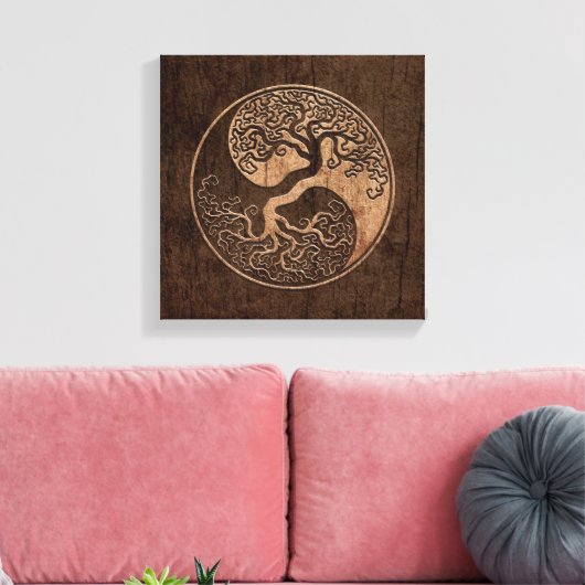 Baum des Lebens Yin Yang mit Holzkörneffekt Leinwanddruck (Insitu (Wohnzimmer))