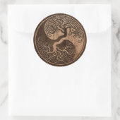 Baum des Lebens Yin Yang mit Holzkörneffekt Runder Aufkleber (Tasche)
