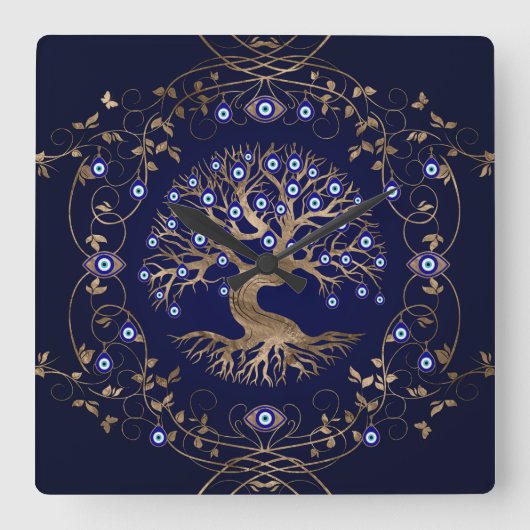 Baum des Lebensbösen Auges Quadratische Wanduhr (Vorderseite)