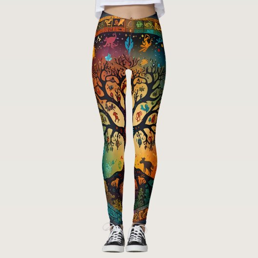 Baum des lebhaften farbigen Designs Leggings (Vorderseite)