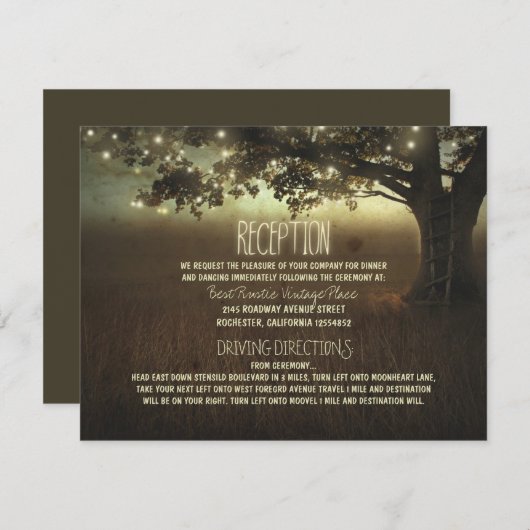 Baum des Lichts rustikale Hochzeitsempfang Begleitkarte (Vorne/Hinten)