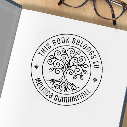 Baum-Exlibris Rund Gummistempel