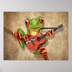 Baum-Frosch, der Bermuda-Flaggen-Gitarre spielt Poster