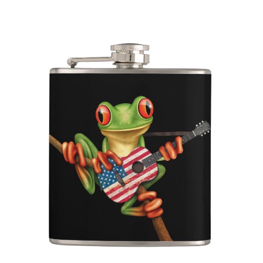 Baum-Frosch, der Flagge-Gitarren-Schwarzes spielt Flachmann (Vorderseite)