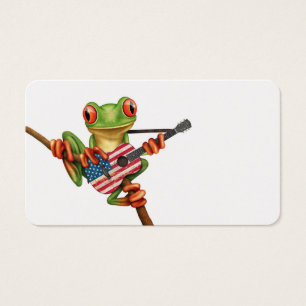 Baum-Frosch, der Flagge-Gitarren-Weiß spielt