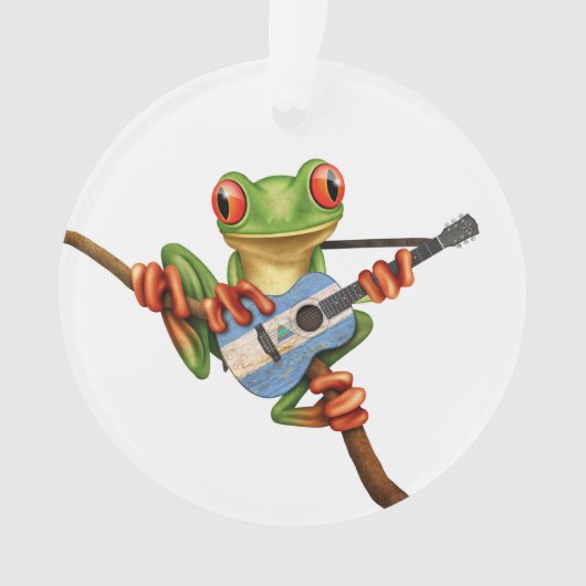 Baum-Frosch, der Nicaraguaflaggen-Gitarren-Weiß Ornament (Vorderseite)
