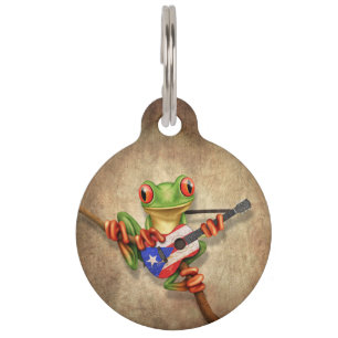 Baum-Frosch, der Puerto- Ricoflaggen-Gitarre Haustiermarke