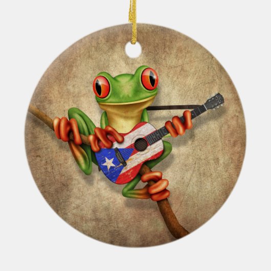 Baum-Frosch, der Puerto- Ricoflaggen-Gitarre Keramikornament (Hinten)