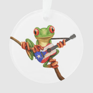 Baum-Frosch, der Puerto- Ricoflaggen-Gitarren-Wei Ornament