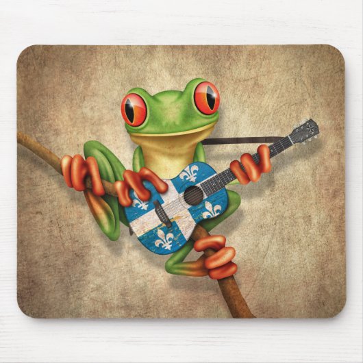 Baum-Frosch, der Quebec-Flaggen-Gitarre spielt Mousepad (Vorne)