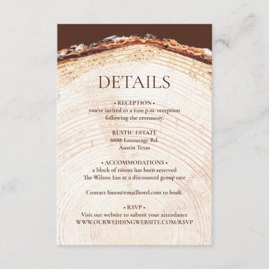 Baum geschnitten individuell anpassbare rustikale begleitkarte (Vorderseite)