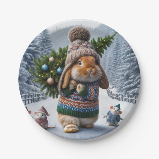Baum-Hasen-Papierteller Pappteller (Vorderseite)