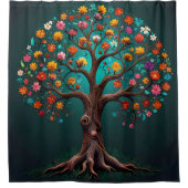 Baum im Blut mit Mehrfarbigen Blume Duschvorhang (Vorderseite)
