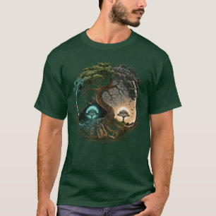 Baum Leben Yin Yang Mond Sonne Tag und Nacht Bonsa T-Shirt